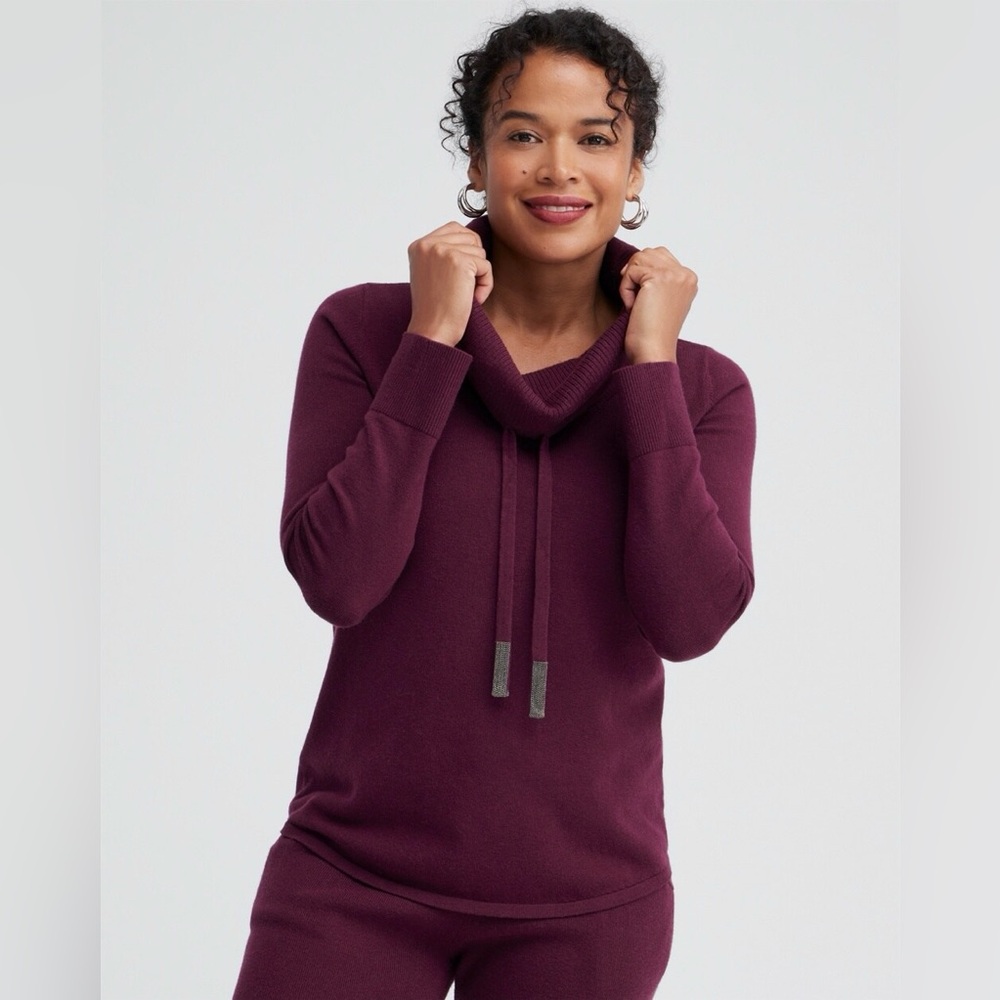 CHICO’S NWT XXL / 4 Cashmere Blend Zenergy Luxe Cowl Neck Sweater • Deep Merlot